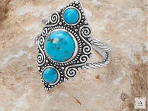 Turquoise and Scroll Design Ring