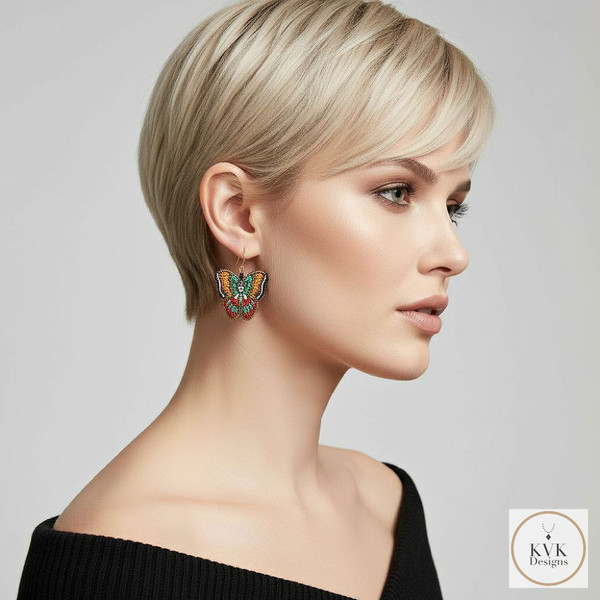 Beaded Butterfly Earring worn on model