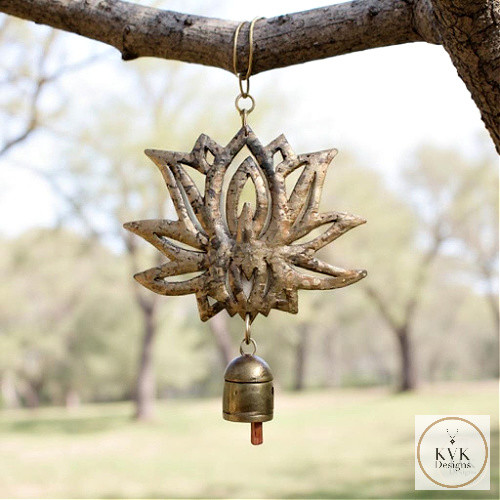 Lotus Flower Chime, Wind Chimes hanging on a tree branch
