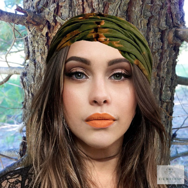 Green Tie Dye Head Wrap on Model
