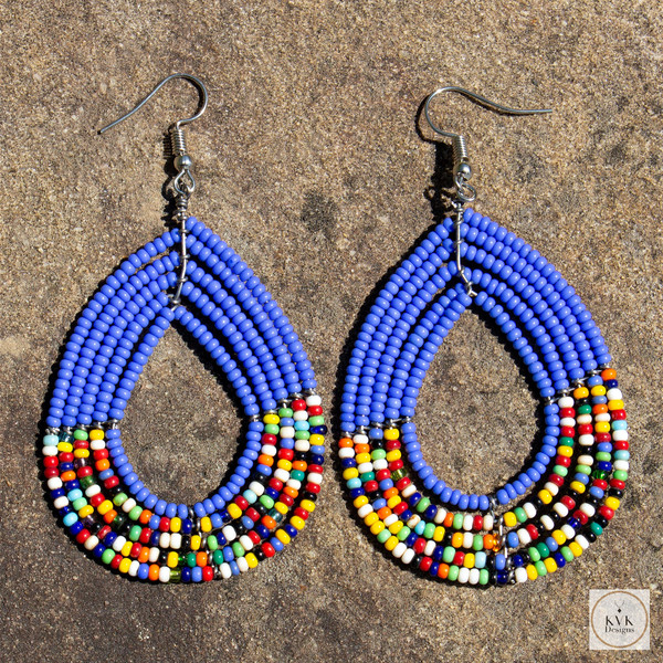 Blue Maasai Beaded Dangle Earrings