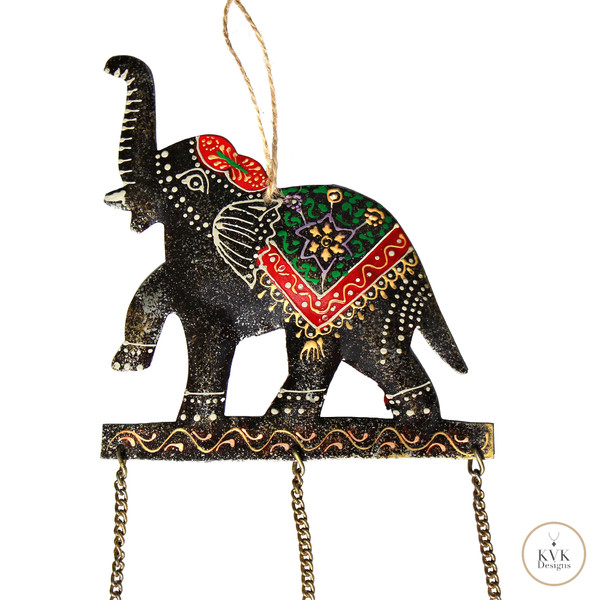 Black Embossed Elephant Wind Chime