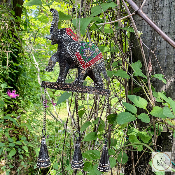 Black Embossed Elephant Wind Chime