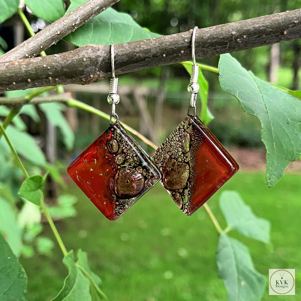 Rust Hand Blown Glass Earrings