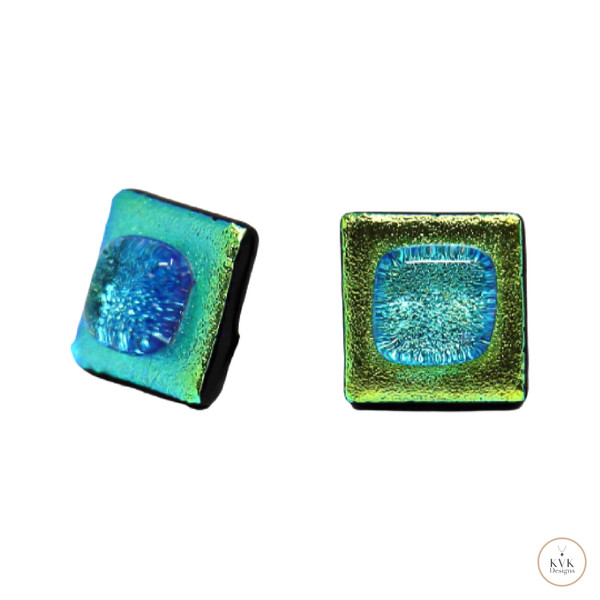 Lime Dichroic Glass Stud Earrings