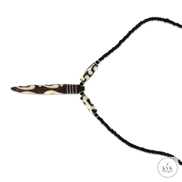 Batik Bone Tooth Pendant on Beaded Chain