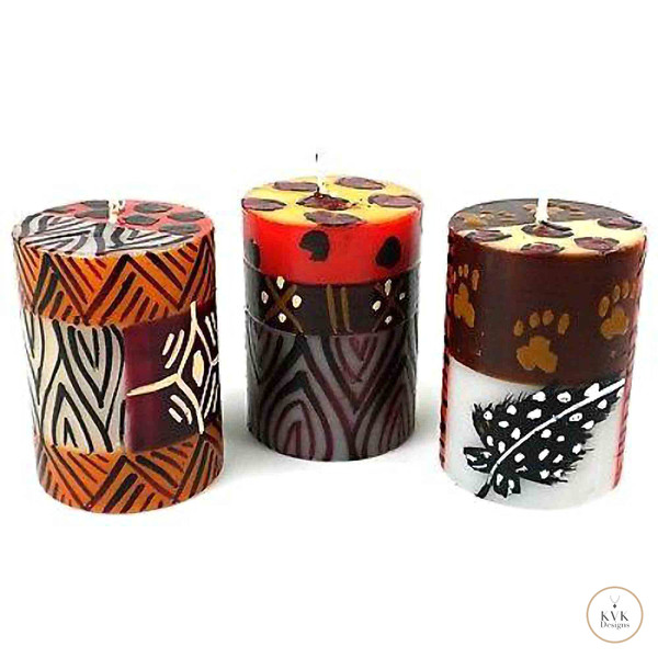 Hand Painted Votive Candles Set of 3 (Uzima Design)