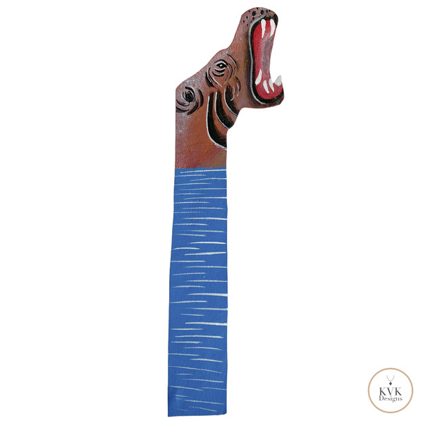 Hand Painted Leather Safari Animal Bookmarks from Kenya - Hippo
