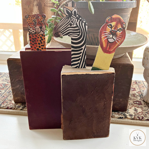 Hand Painted Leather Safari Animal Bookmarks from Kenya