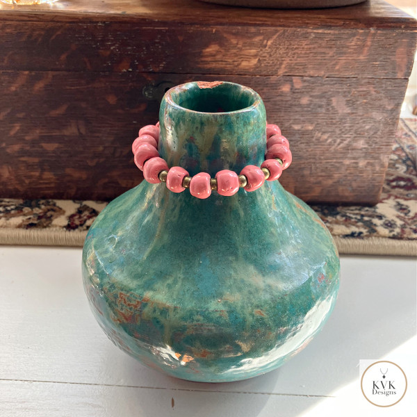 Coral Pink Clay Bead Bracelet - On Clay Jug