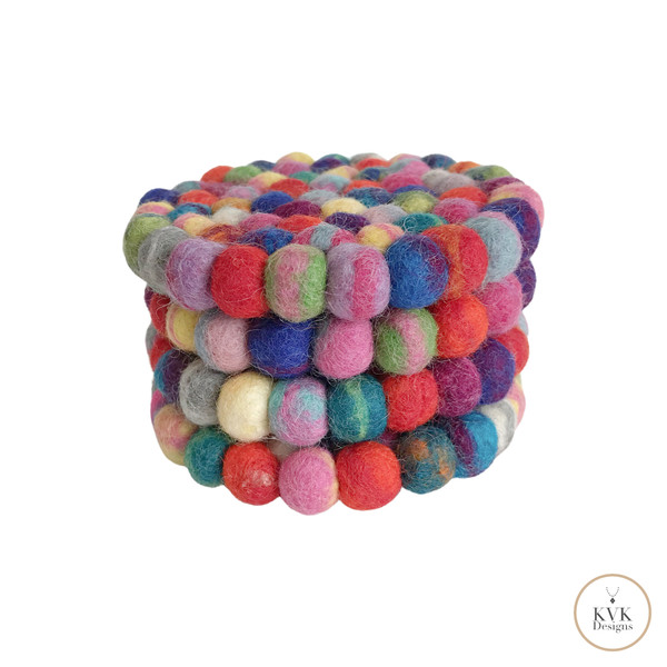 Multi Color Wool Felt Ball Coasters Set