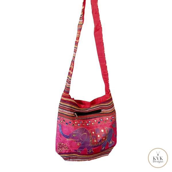 Boho Chic Pink Elephant Crossbody Bag