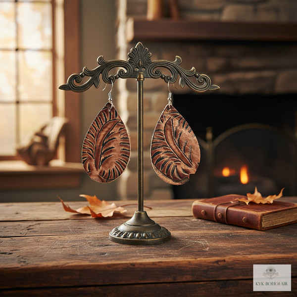 Brown Leather Teardrop Earrings