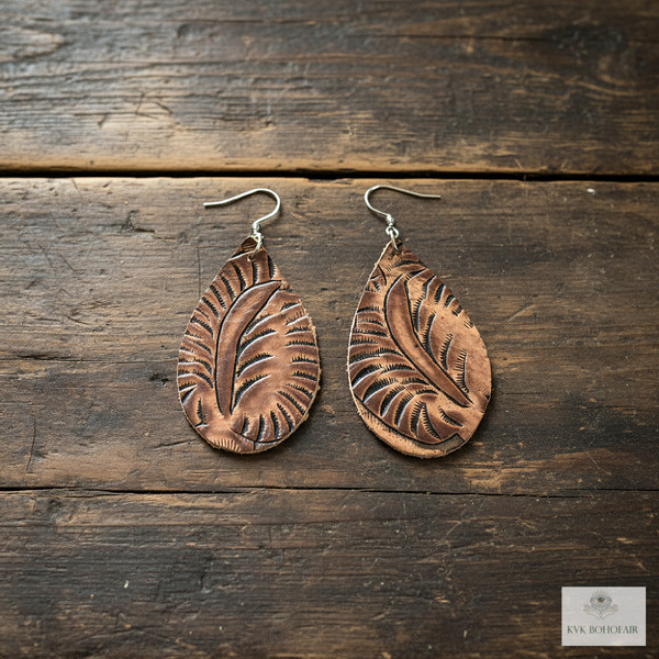 Brown Leather Teardrop Earrings