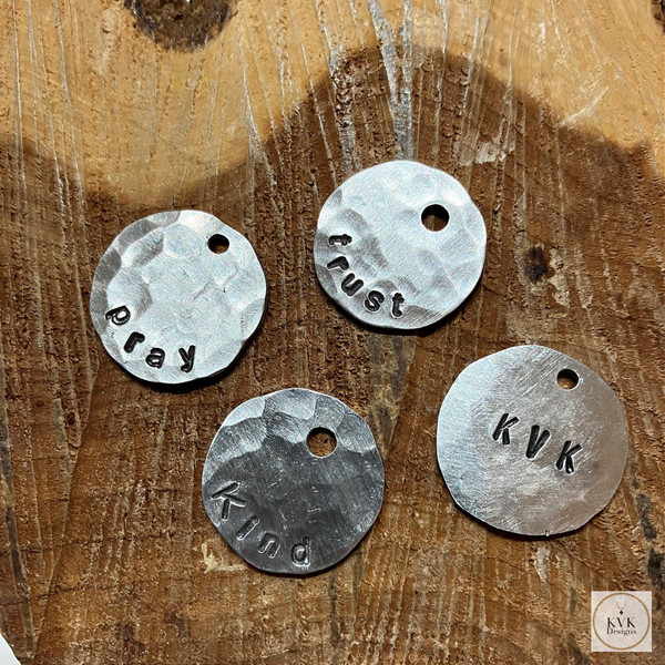 Silver Hammered Disc Pendant Necklace with 'CREATE' Stamping
