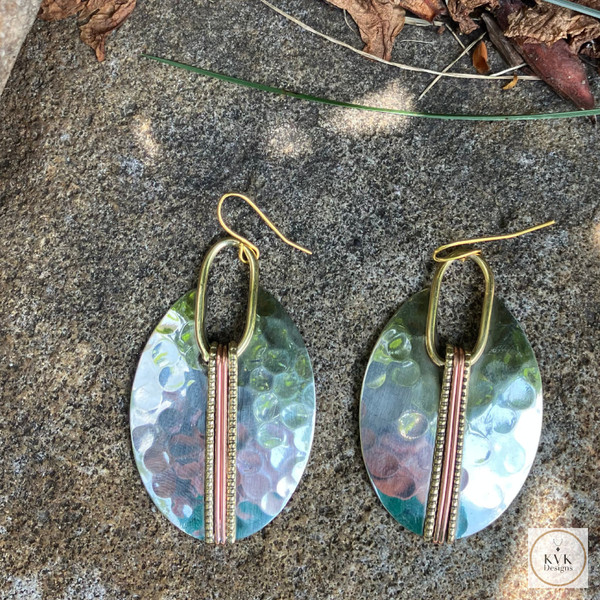 Mixed Metal Silver Oval Earrings - Boho Earrings
