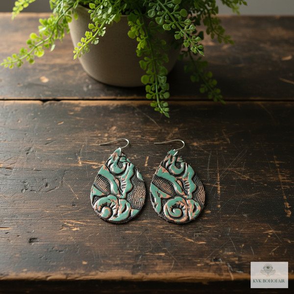 Turquoise Leather Teardrop Earrings