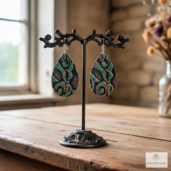 Turquoise Leather Teardrop Earrings
