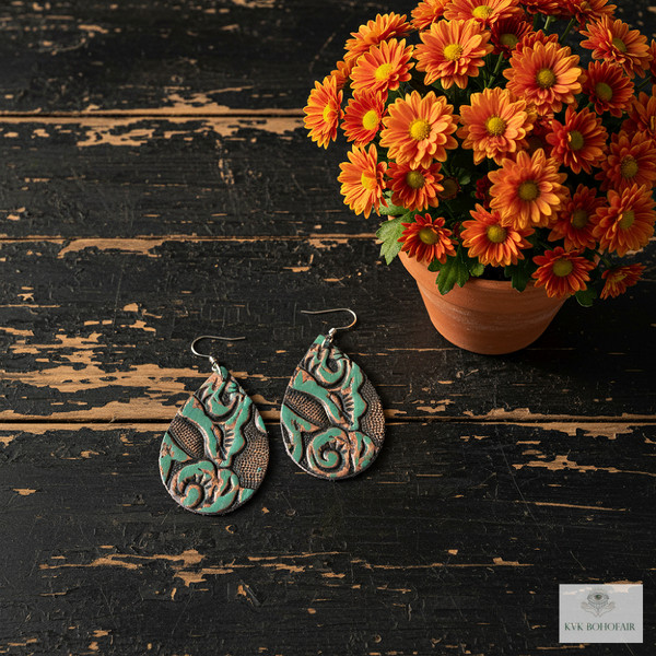 Turquoise Leather Teardrop Earrings