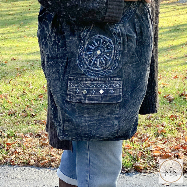 Boho Black Embroidered Hobo Bag
