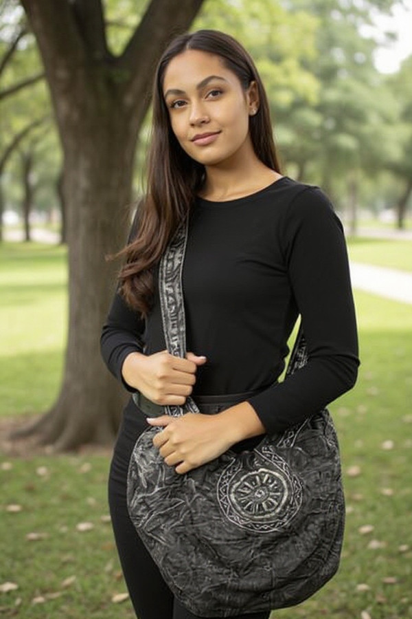 Boho Black Embroidered Hobo Bag