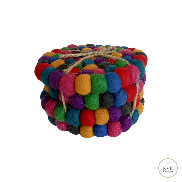 Colorful Wool Felt Ball Coaster Set