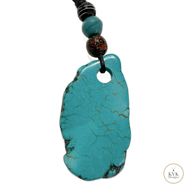 Unique Howlite Pendant Necklace - Natural Stone on Waxed Cotton