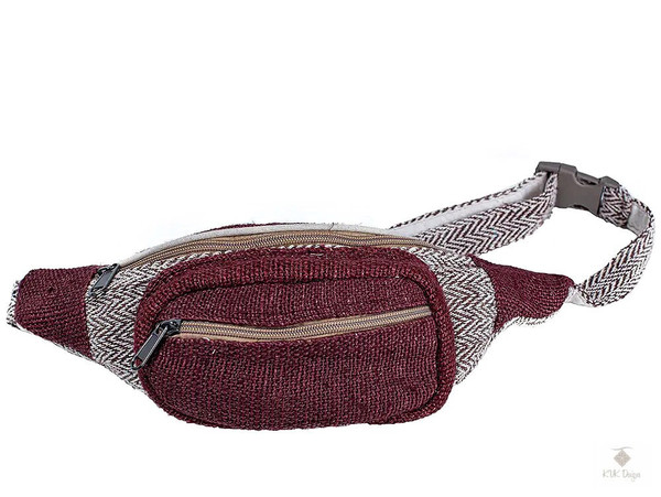 Maroon Boho Hemp Fanny Pack - Crossbody Bag, Cotton Bum Bag, Sustainable Chic