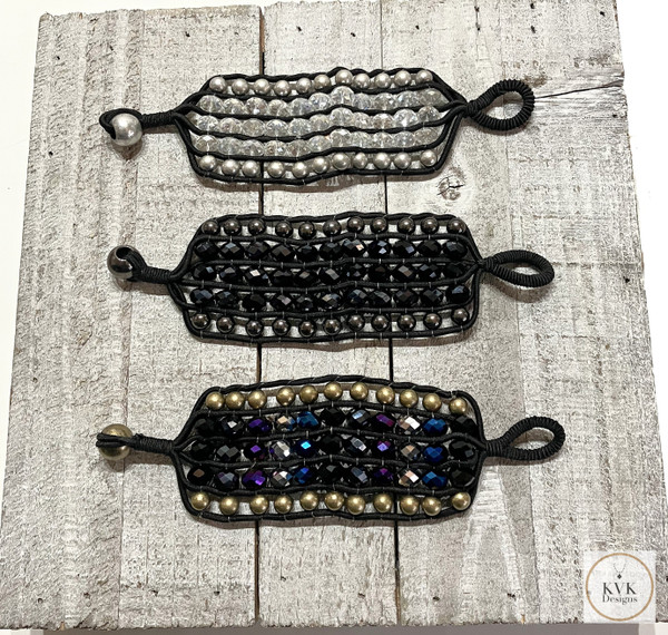 Vintage Crystal Beaded Cuff Bracelet - Elegant Stretch Jewelry