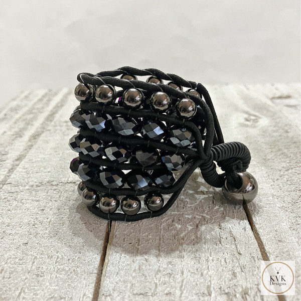 Vintage Crystal Beaded Cuff Bracelet - Elegant Stretch Jewelry