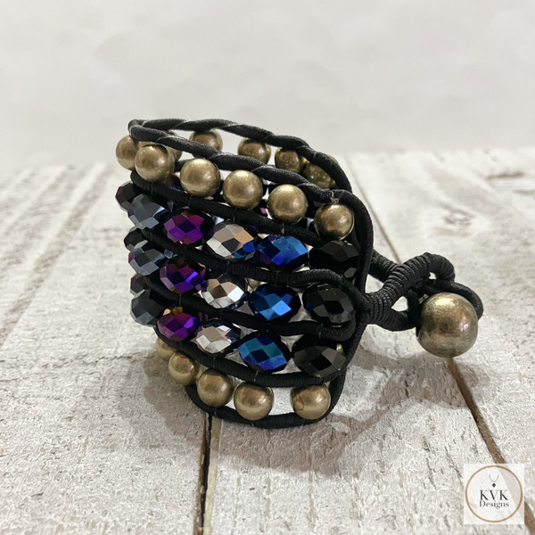 Vintage Crystal Beaded Cuff Bracelet - Elegant Stretch Jewelry