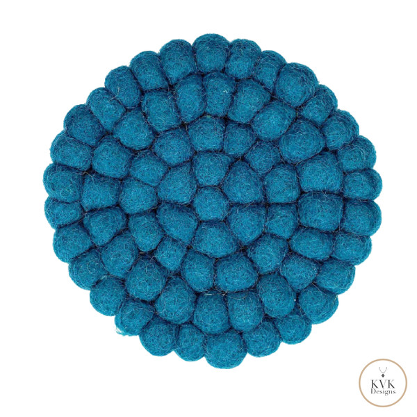 Teal Blue Felt Ball Wool Trivet