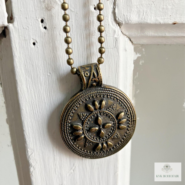 Round Bronze Tribal Pendant Necklace