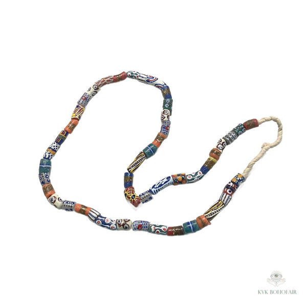 Long African Trade Bead Necklace on a white background