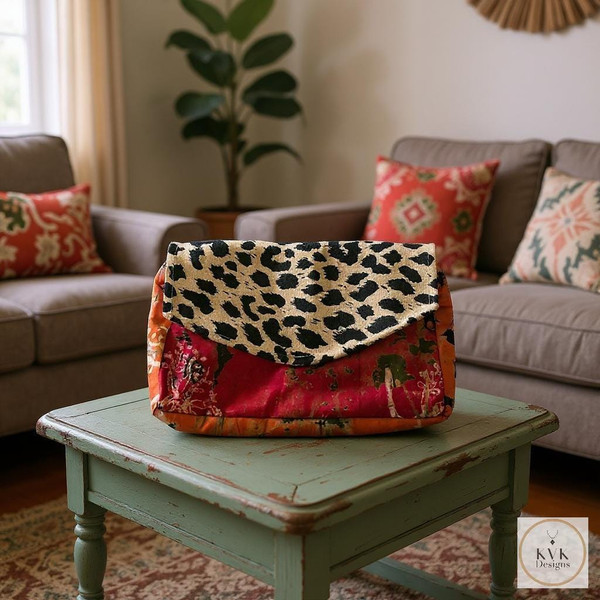 Leopard and Batik Clutch Bag - Boho Purse