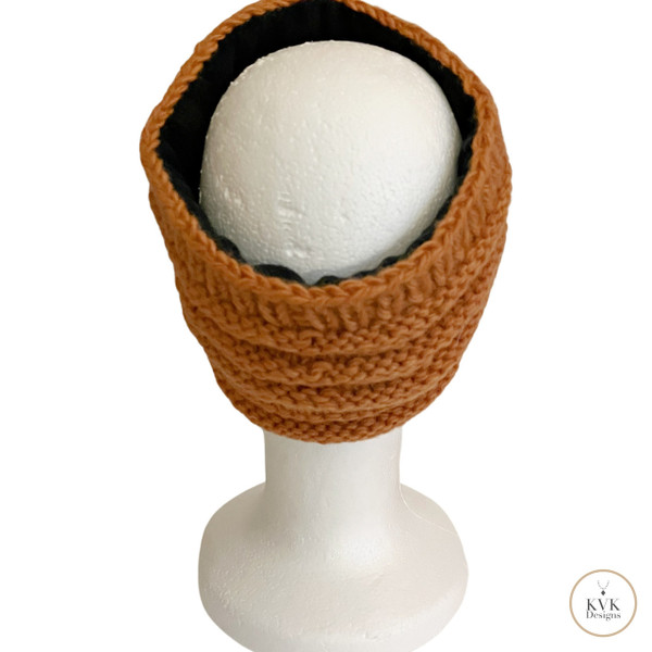 Hand-Knit Orange Wool Headband with Buttons