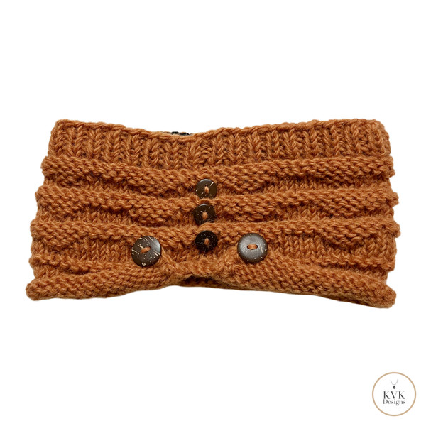 Hand-Knit Orange Wool Headband with Buttons