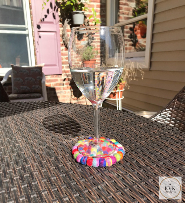 Colorful Wool Felt Ball Coaster Set - Handmade Drink Coasters, Set of 4, Eco-Friendly