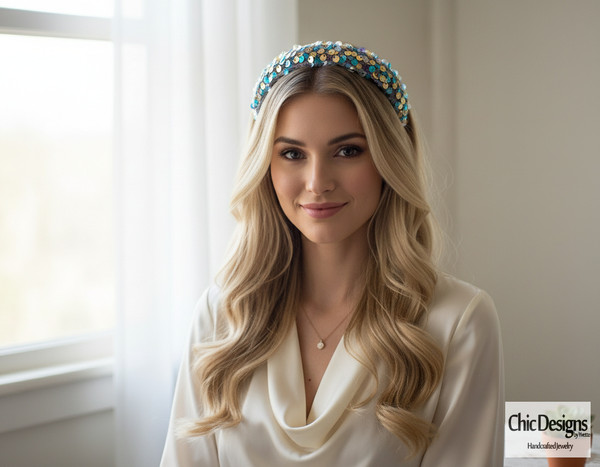 Model wearing Sparkling Iridescent Headband