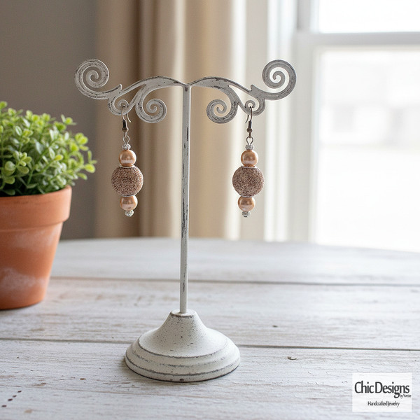 Textured Cream & Pearl Dangle Earrings
