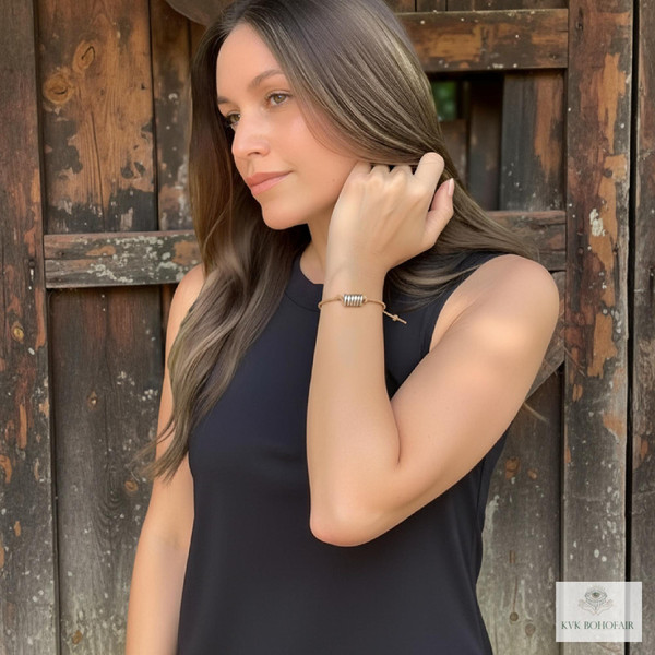 Boho Leather & Silver Bead Bracelet - Adjustable Minimalist Style