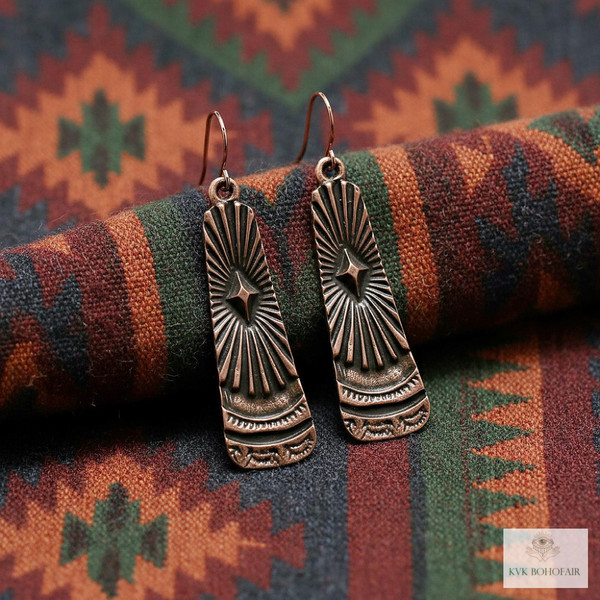 Handcrafted Antique Copper Tribal Earrings - Boho Ethnic Dangles