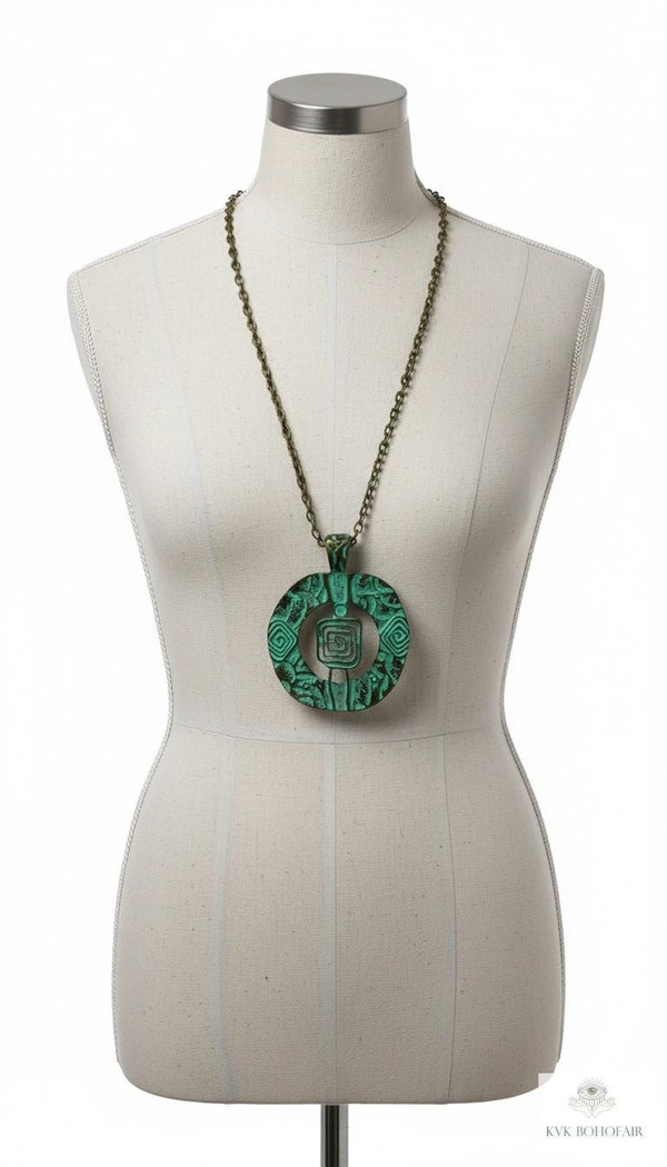 Handcrafted Brass Patina Circle Necklace | Spiral Pendant Jewelry