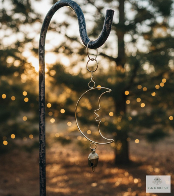 Crescent Moon Bell Chime - Rustic Holiday Decoration