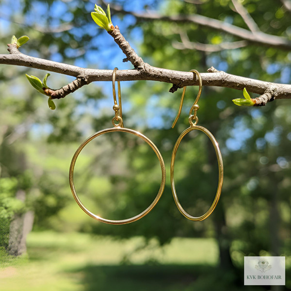 Handcrafted Gold Dangle Hoop Earrings - Medium Circle Drops