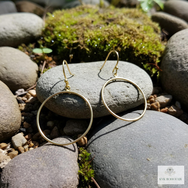 Handcrafted Gold Dangle Hoop Earrings - Medium Circle Drops