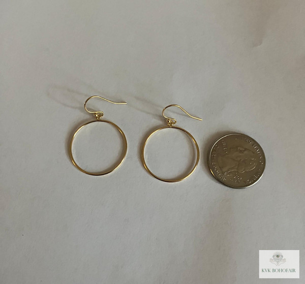 Handcrafted Gold Dangle Hoop Earrings - Medium Circle Drops