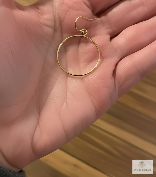 Handcrafted Gold Dangle Hoop Earrings - Medium Circle Drops