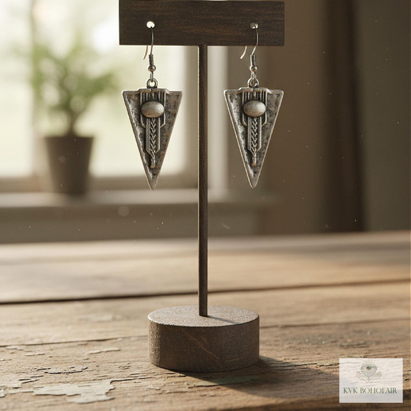 Boho Silver Tribal Earrings - Ethnic Dangles with 925 Sterling Silver Hooks