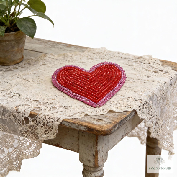 Beaded Heart Bag Charm - Valentine Gift for Her